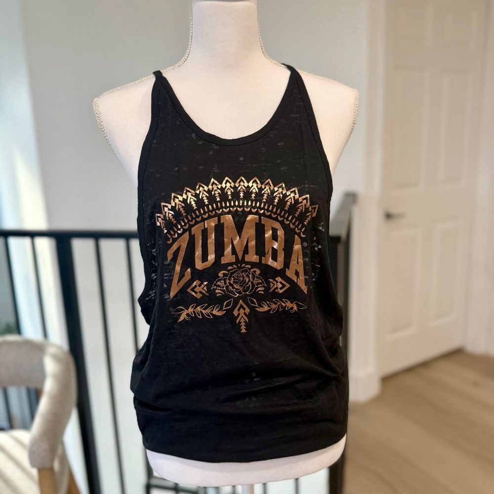 Zumba Fitness Black Tank with Gold Print